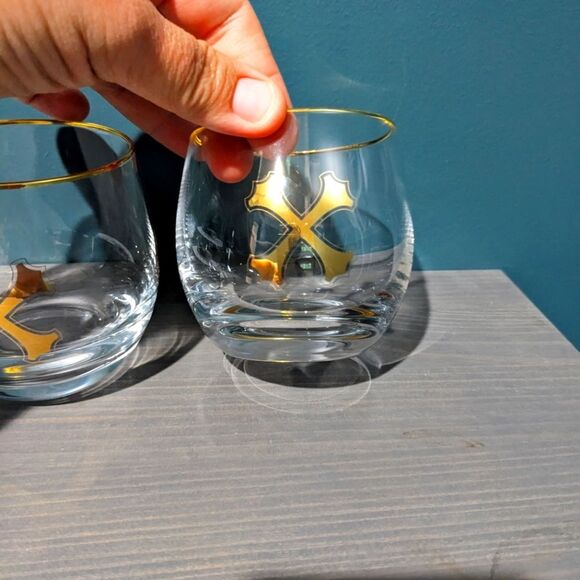 Bumbu Rum Rocks Glasses-Set of 2-Gold Rim and a Gold “X” Logo-10 oz - Picture 2 of 2
